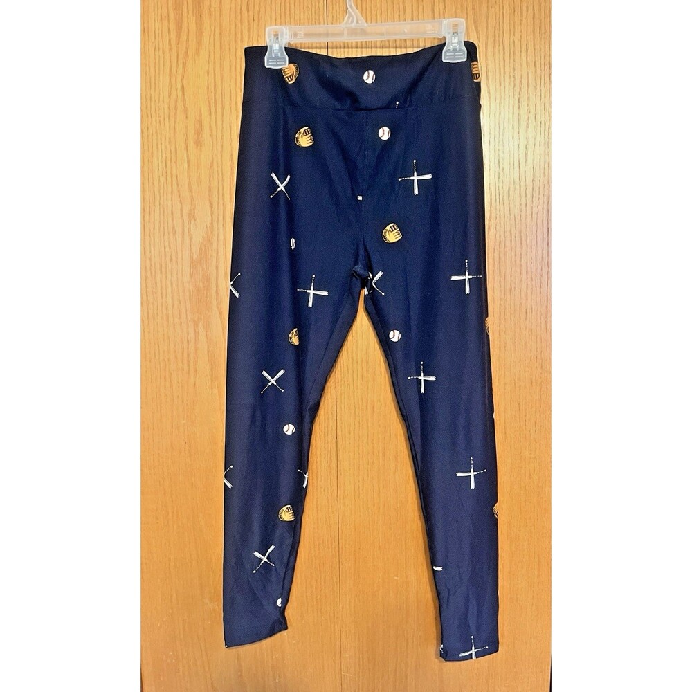 LuLaRoe Leggings Navy Blue Baseballs Gloves Bats Womens Size TC Tall & Curvy NEW
